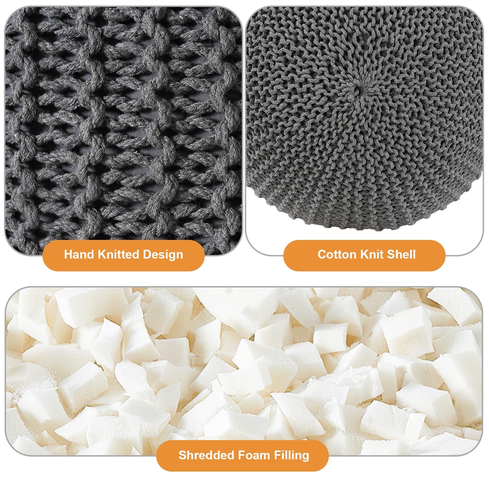 Pouf Ottoman Round Modern Foam Filled Foot Rest Poufs for Living Room Chair D...