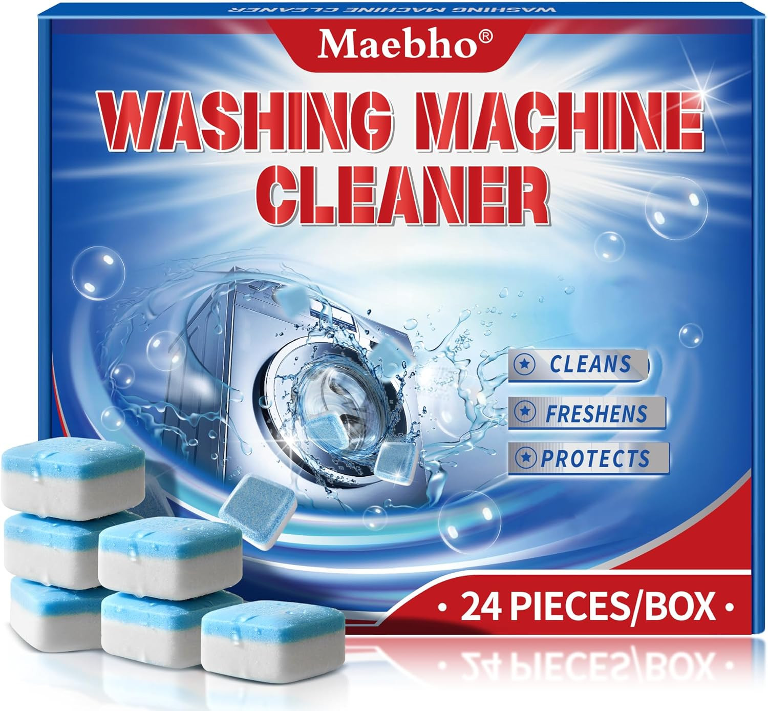 Washing Machine Cleaner Tablets 24 Pack - Deep Cleaning & Descaler for HE Front