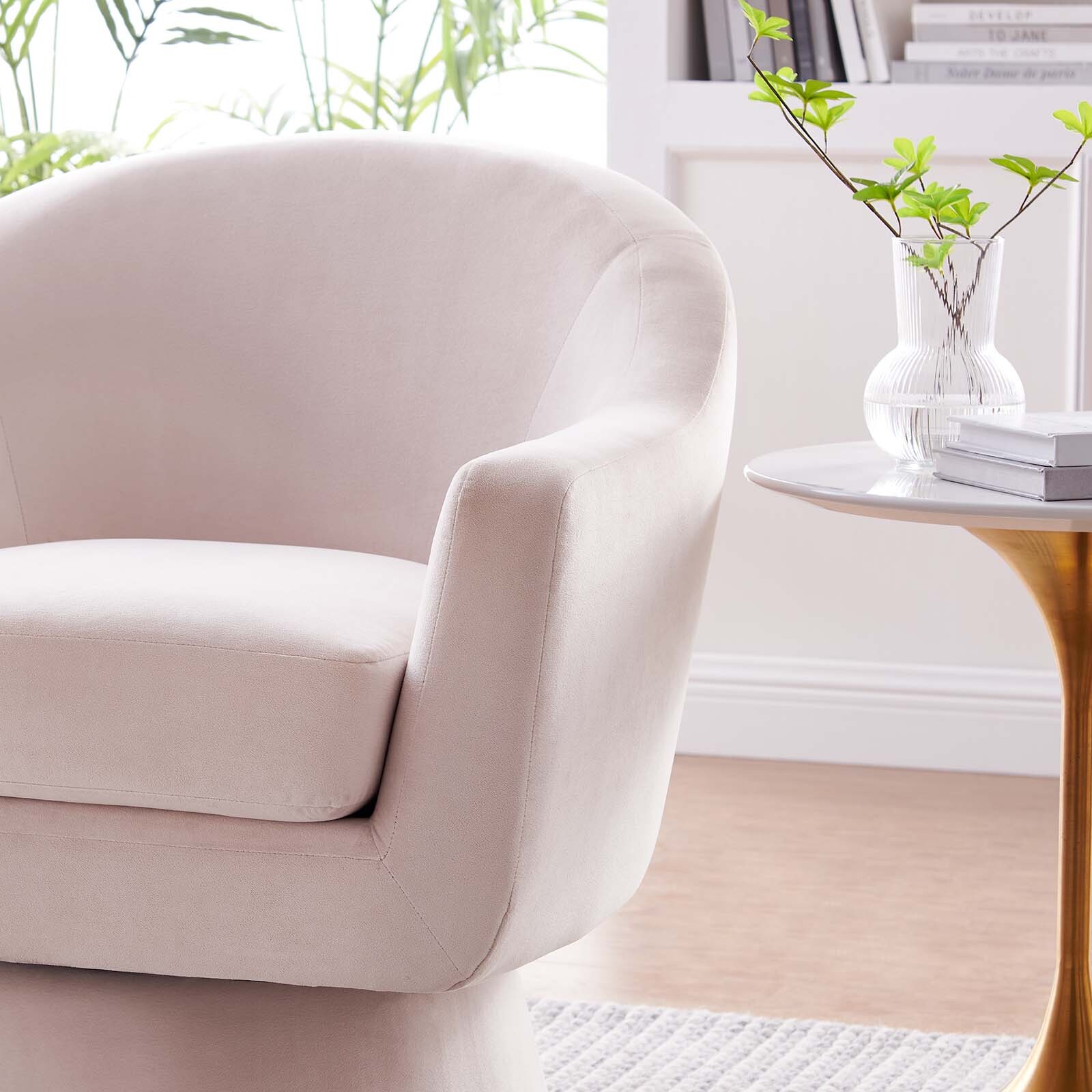 Modway Astral Performance Velvet Accent Swivel Chair in Pink