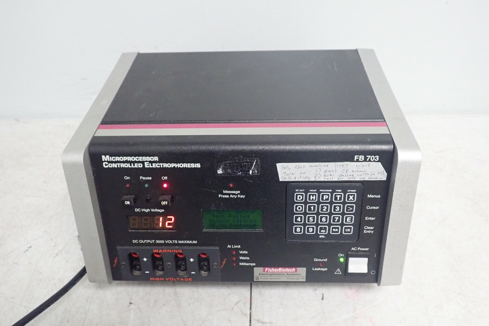 Fisher Biotech FB 703 Microprocessor Controlled Electrophoresis Power Supply