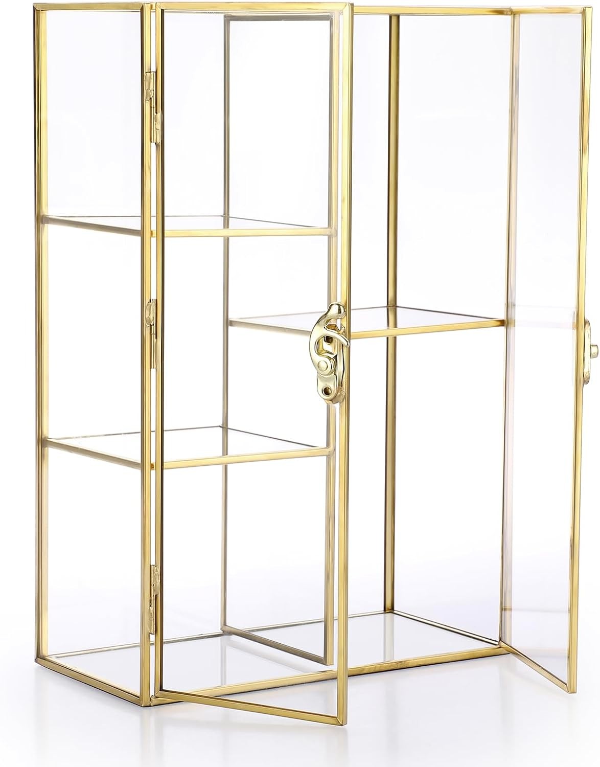 5 Slots Clear Glass Stora Box, Gold Jewelry Makeup Display