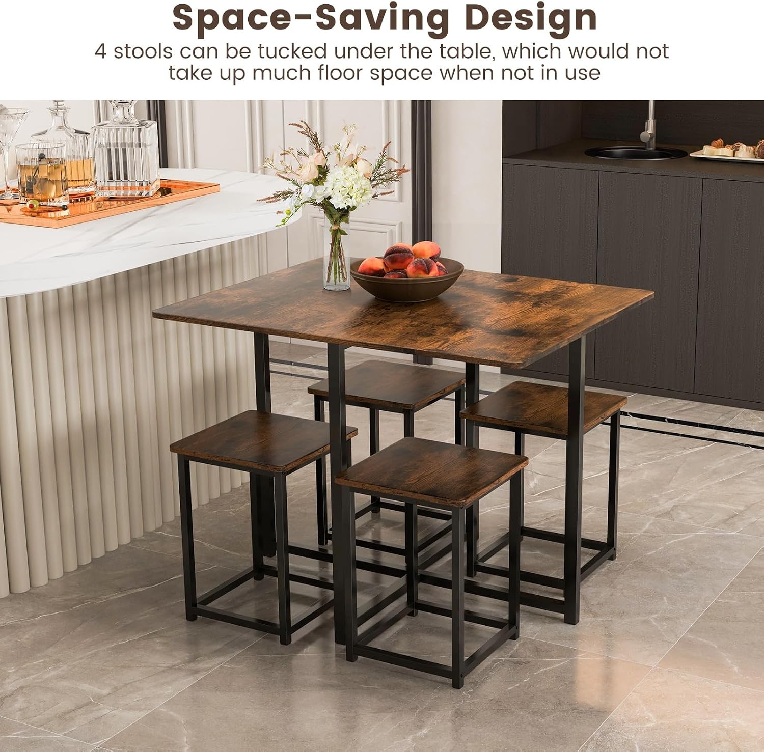 Compact Dining Table Set for 4, Small Kitchen Table Set with Square Stools and