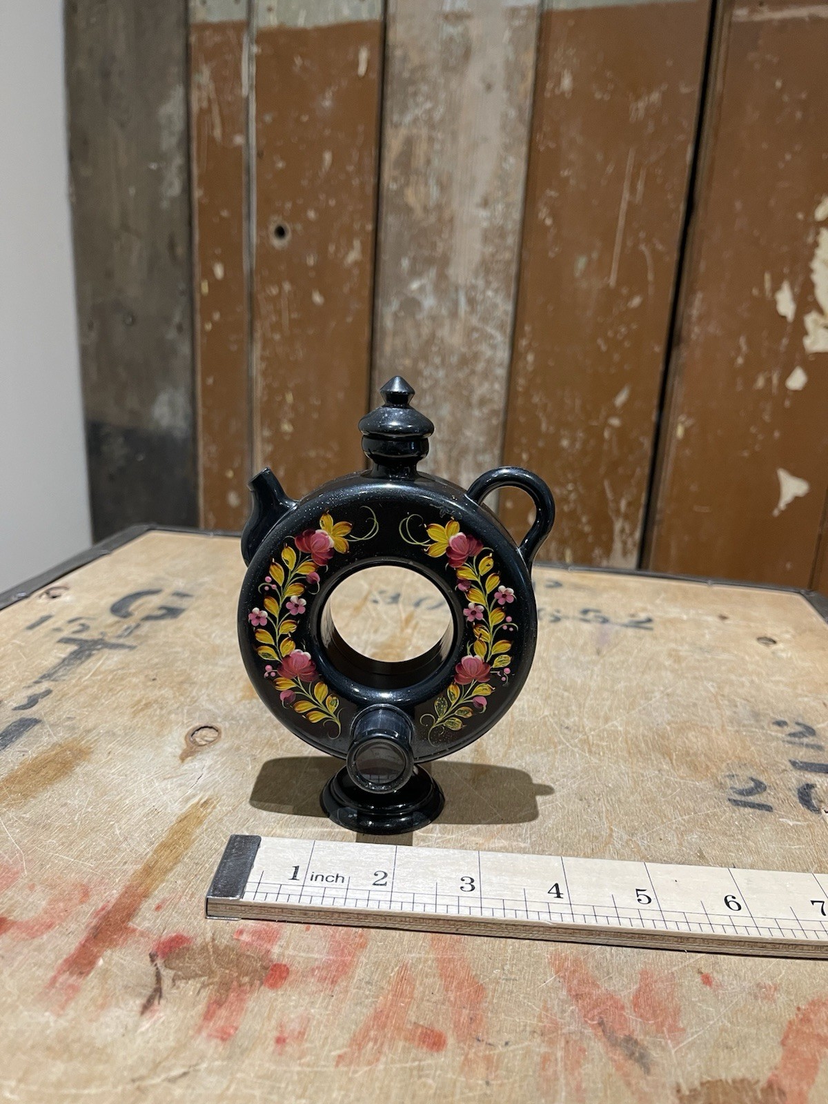 Vintage Black Floral Projector Landmark Plastic Teapot