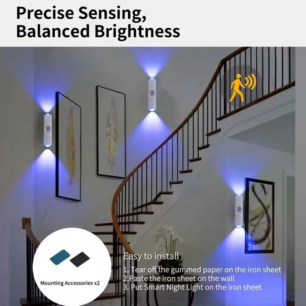 4-Pack Motion Sensor LED Night Light, Rechargeable Magnetic Wall Lamp, 7 Colors