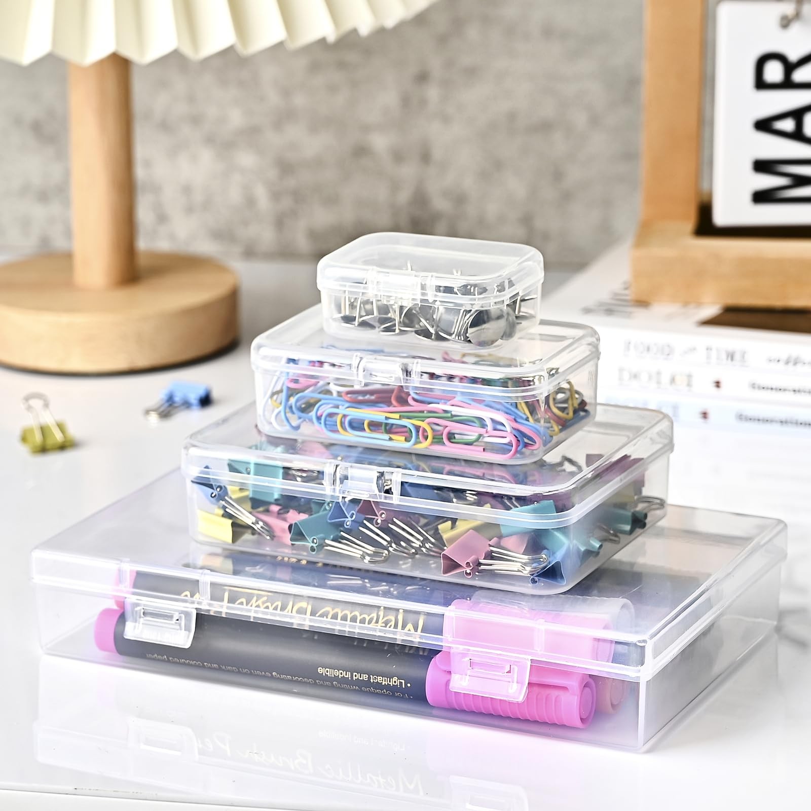 24 Pack Mixed Sizes Rectangular Mini Plastic Containers Clear Plastic Storage...