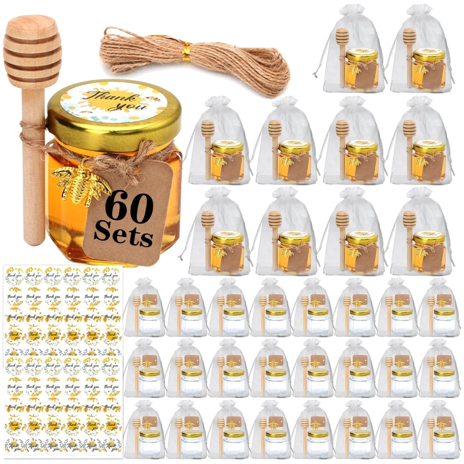 60-Pack Hexagonal Honey Cans with Bee Pendants