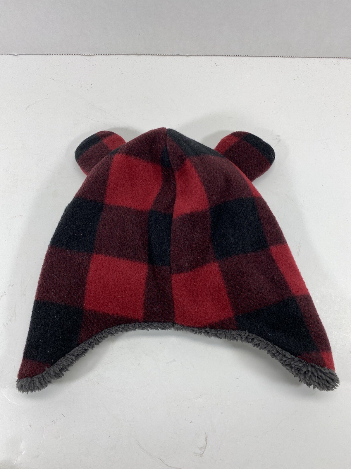 Boys Red Black Check Hat with Ears