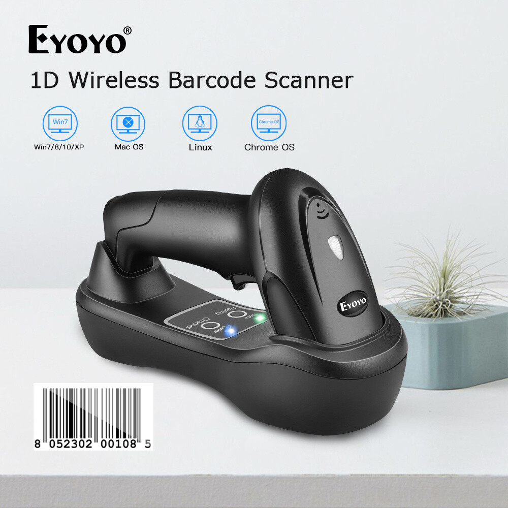 Eyoyo 1D Wireless Barcode Scanner Bar Code Reader USB Charging Base for PC Phone