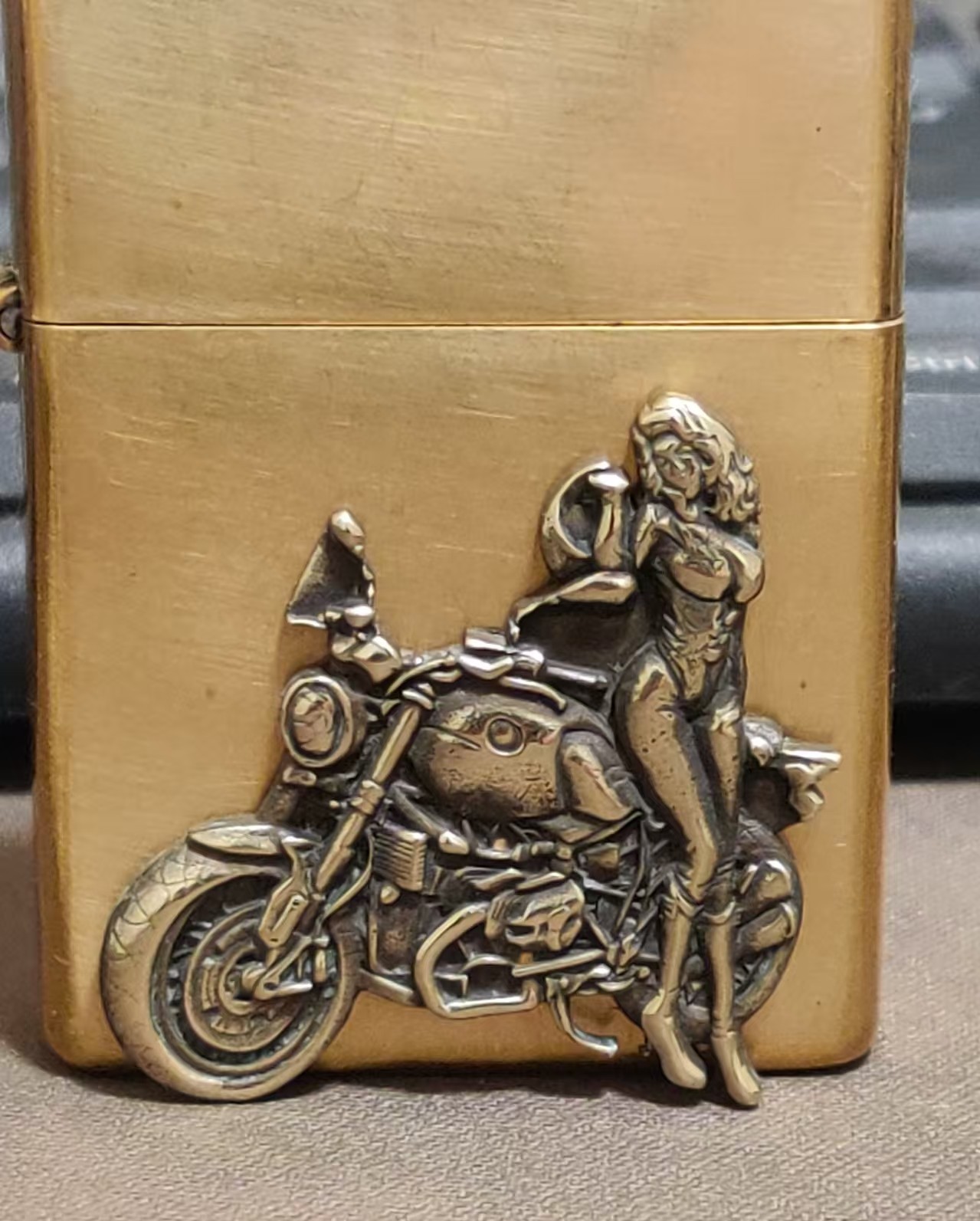 1 piece Lighter accessories Brass sexy motorcycle girl DIY sticker