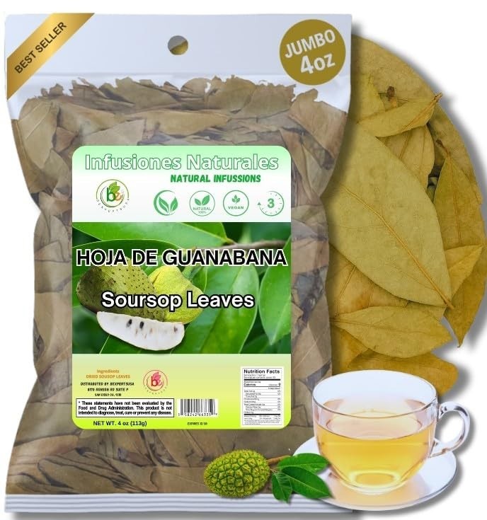 Whole Dried Graviola Soursop Leaves (4 oz 113g+ Leaves Per Bag) Hoja De Guanaban