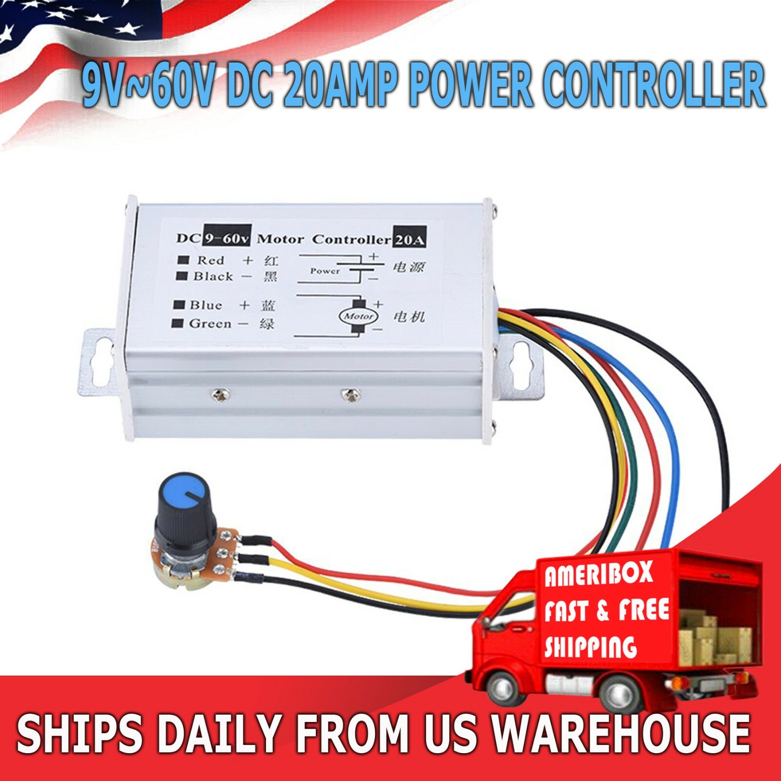 12V 24V Max 20A PWM DC Motor Stepless Variable Speed Control Controller Switch