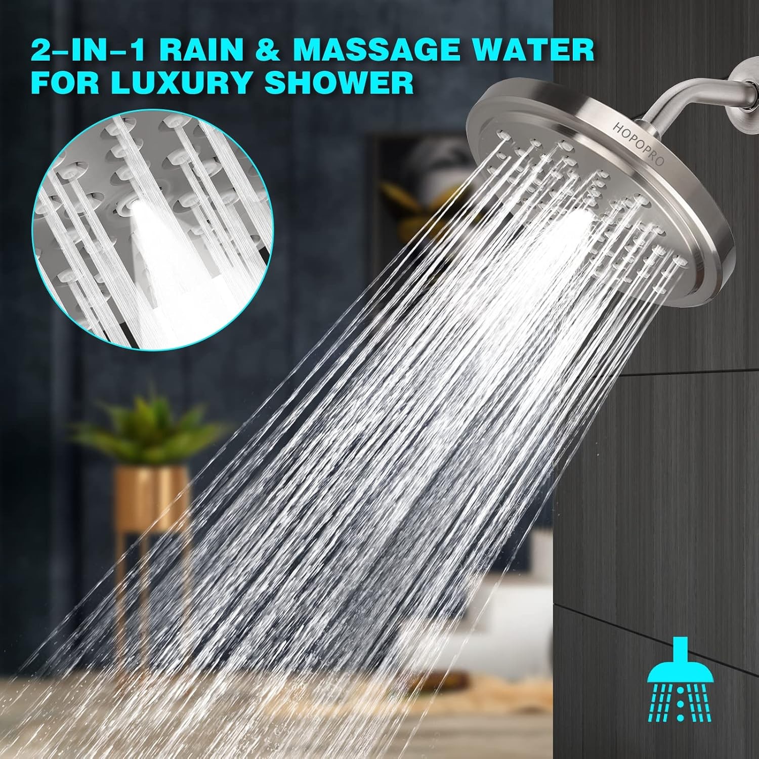 High Flow Shower Head - High Pressure Rain - 7 Inch Rainfall Spray Showerhead -