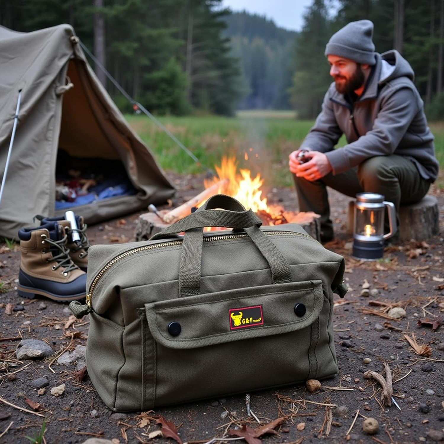 Waxed Canvas Military Duffle Bag Water-Resistant Adjustable Strap Fully Lined