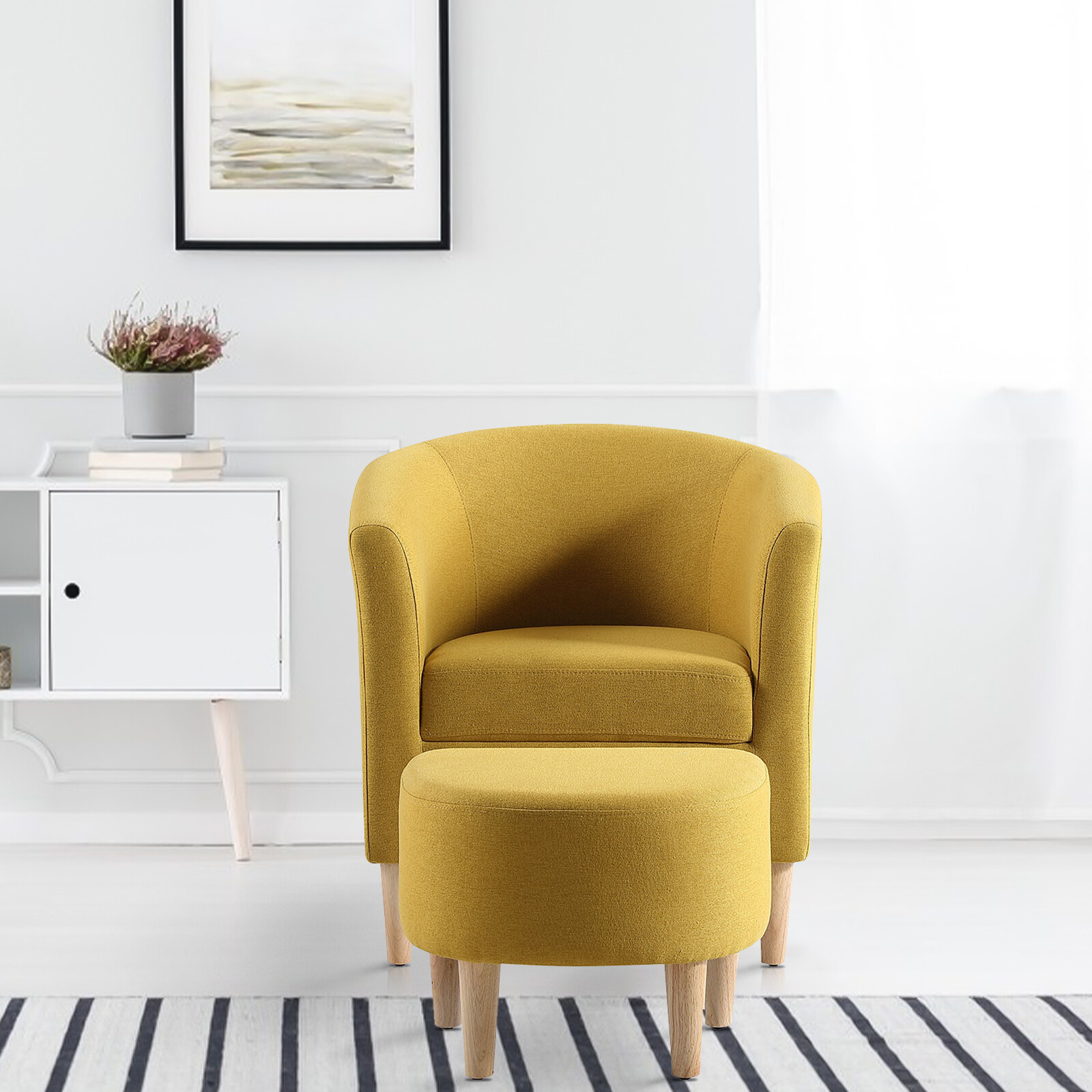 Yellow Accent Chair w/ Ottoman Set Modern Lounge Arm Chair Living Room Chair