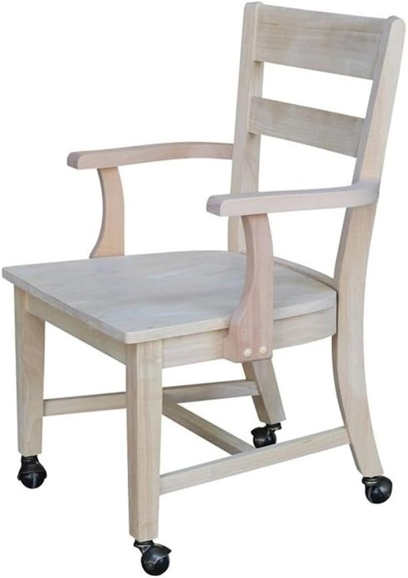 , Solid Wood Dining Chair with Casters, Unfinished, 225Lbs Wt Capacity, Solid Re