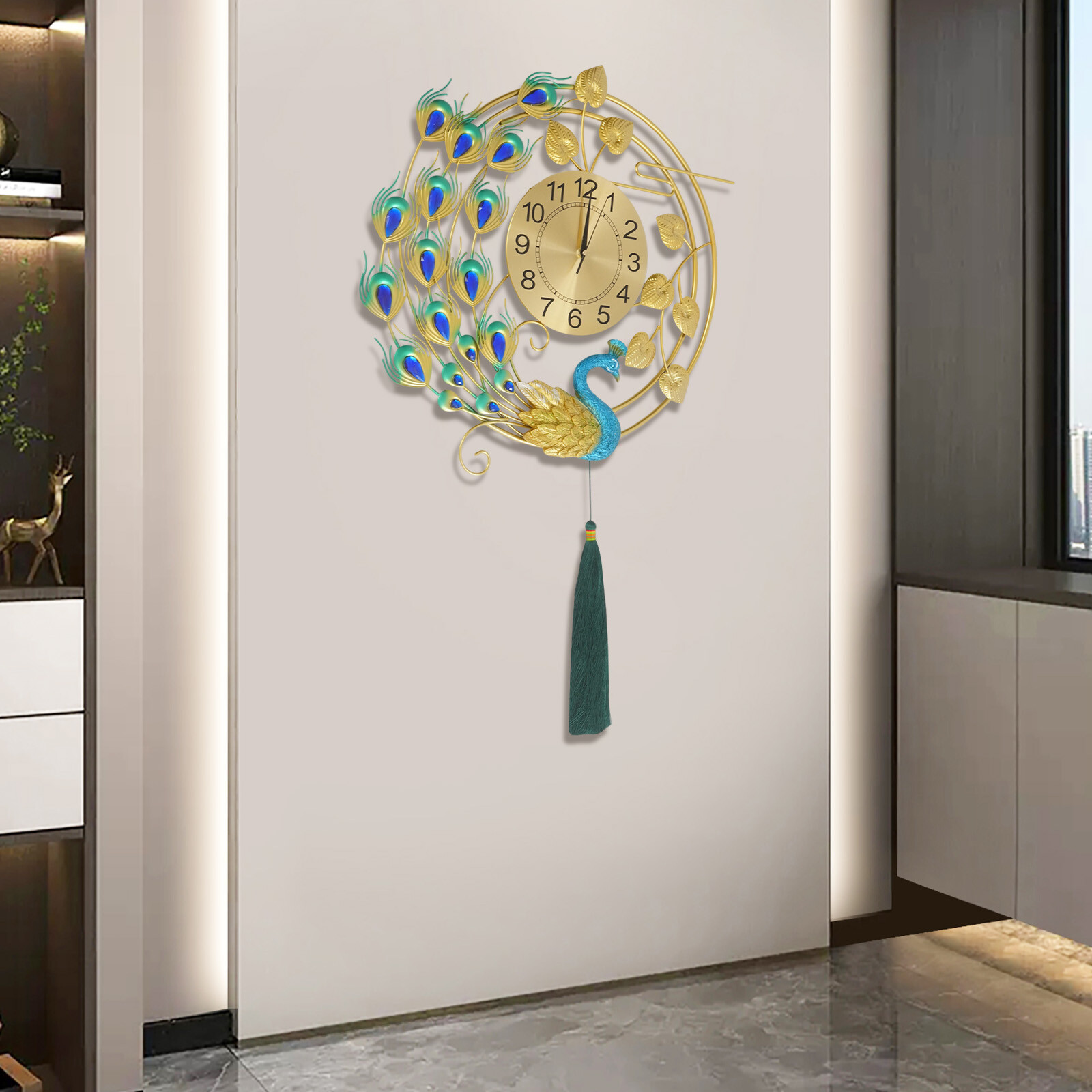 Peacock Wall Clock, Silent Art Wall Clock, Decorative Wall Clock