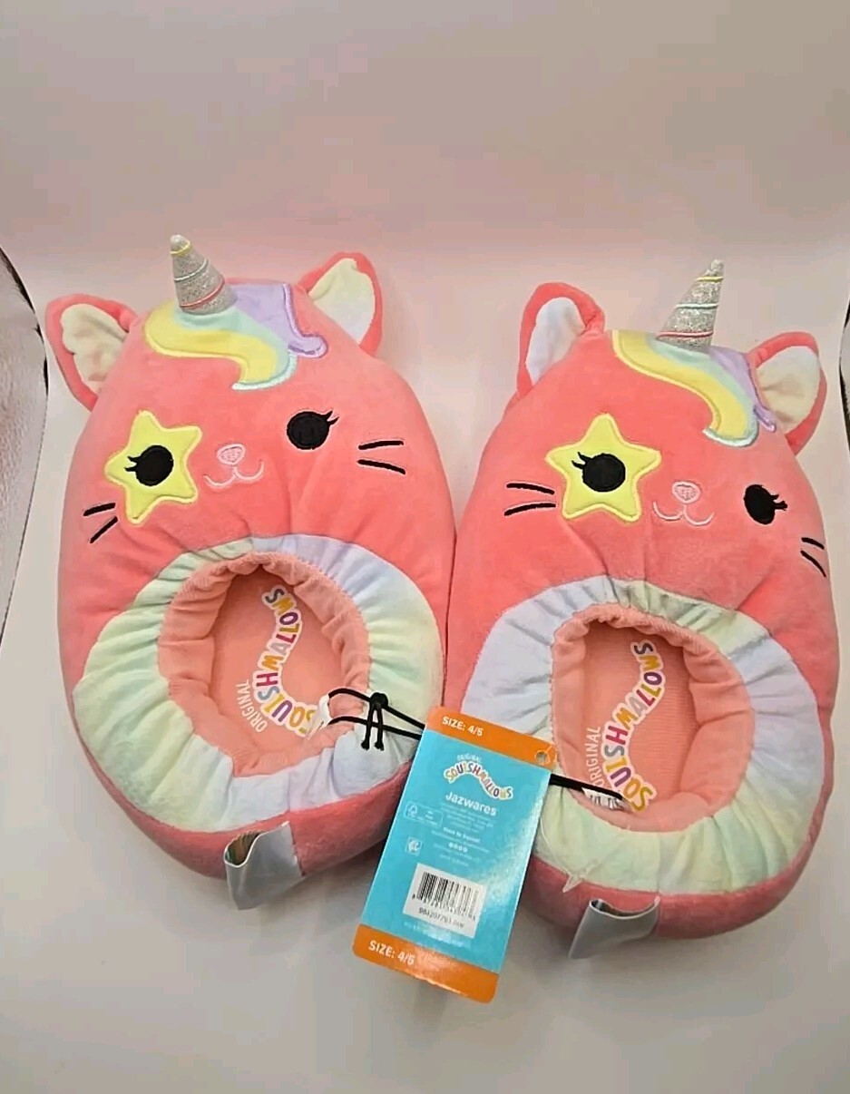 Squishmallows Plush Katicorn Step In Slippers Size Adult 4/5 New w/Tag