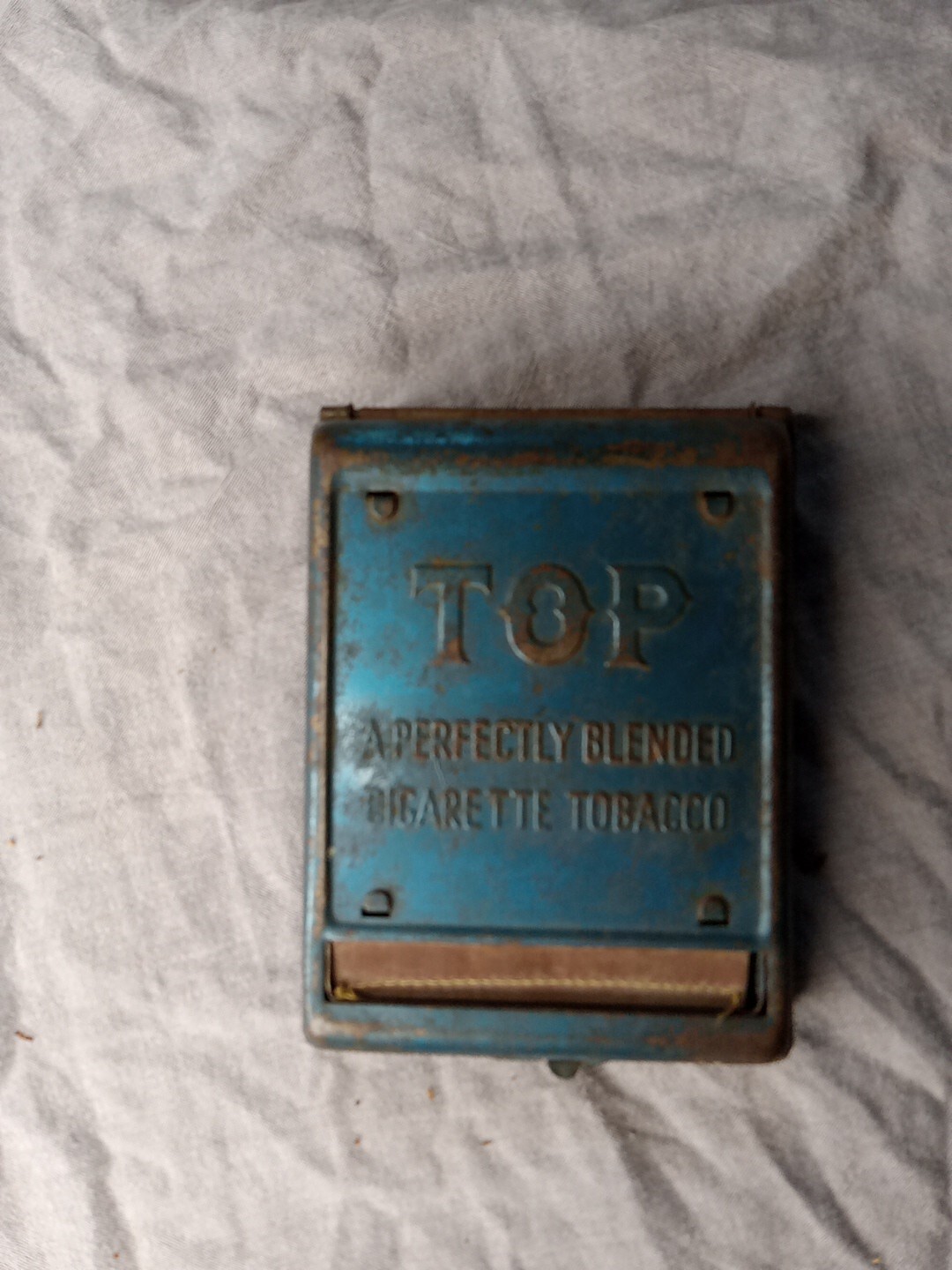 Vintage TOP Blue Metal Tin Cigarette Roller  Perfect Blended Tobacco