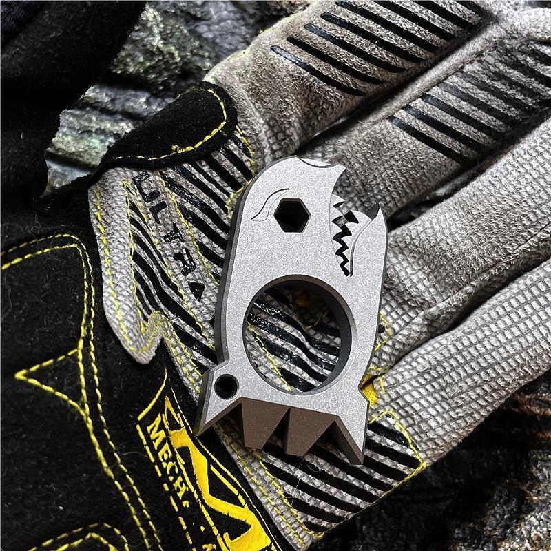 Titanium Alloy Pocket Tool Shark Shape Bottle Opener Hexagon Wrench Keychain EDC