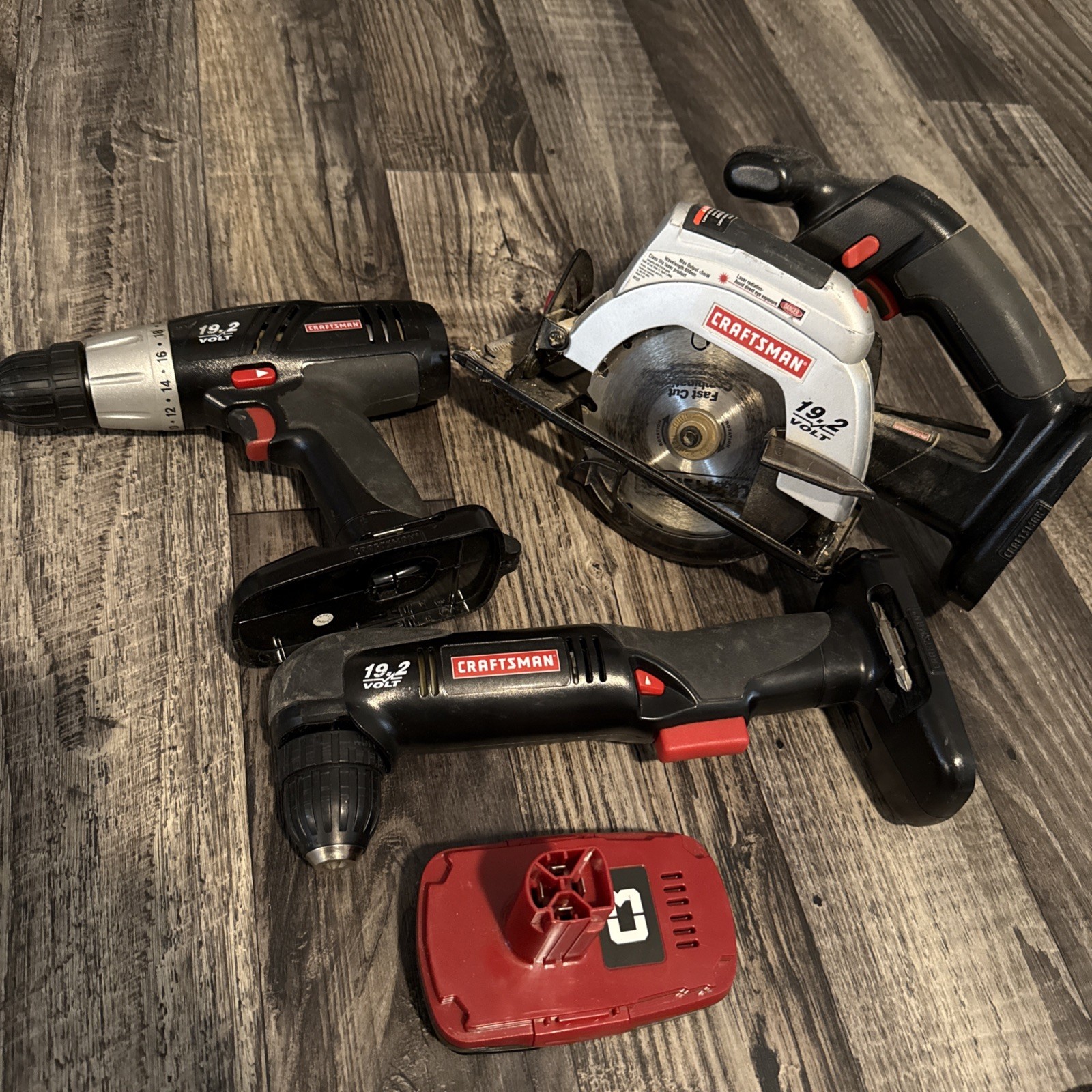 Craftsman 19.2 Volt Battery Tool Set 3 Tools 2 Drills Trim Saw With Laser
