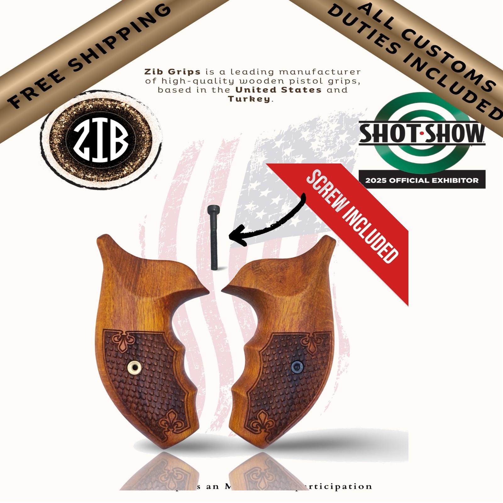 Pistol Grips for S&W Revolver J Frame Round Butt Zib Grips Wooden Series
