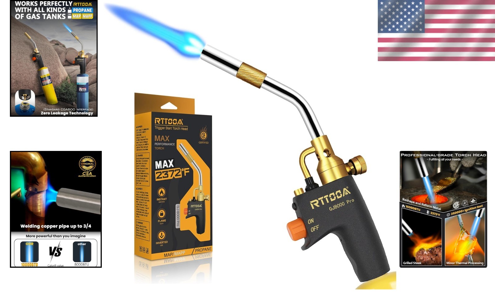 Versatile GJ-8000Pro Propane Torch Head – Trigger Ignition & Pressure Regulator