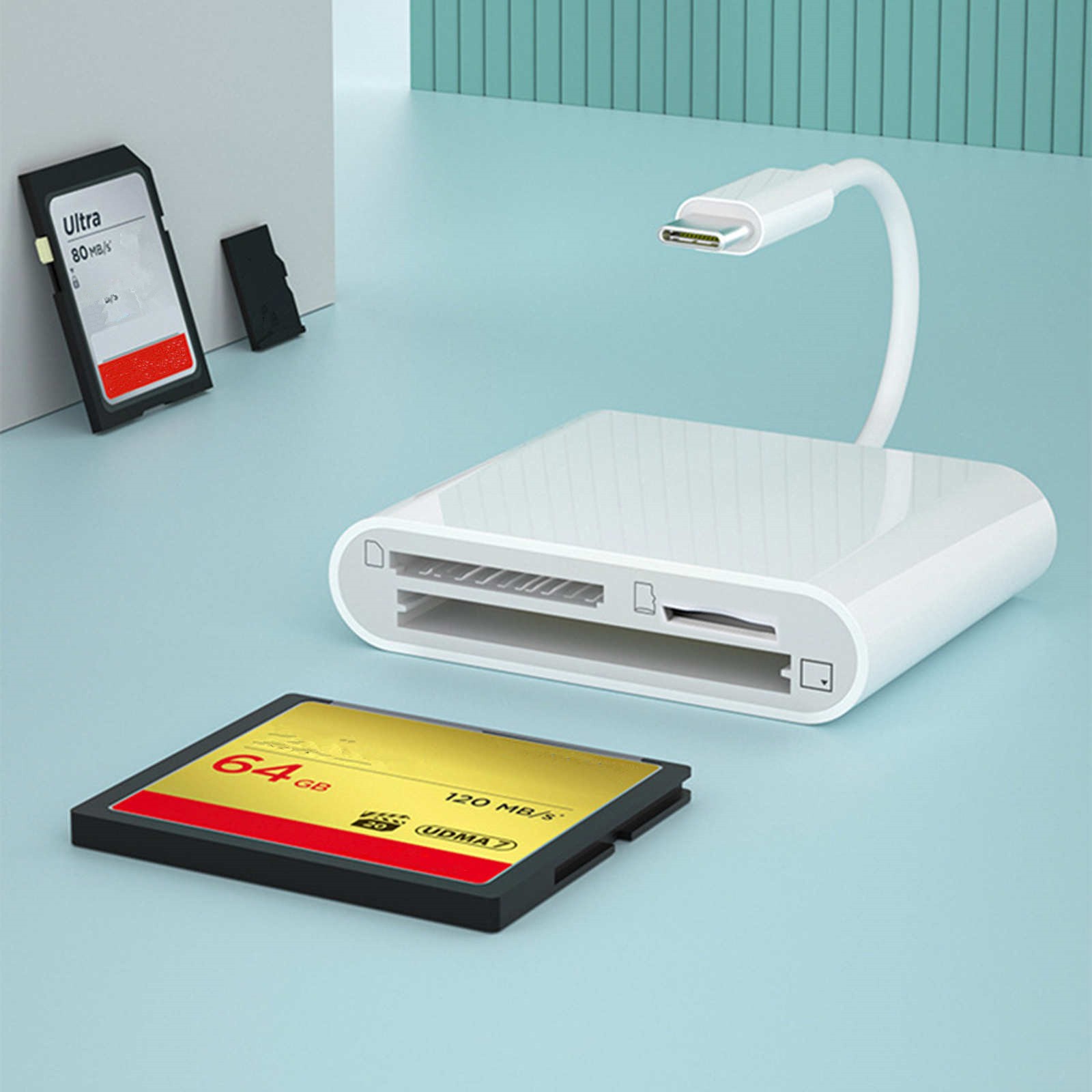 Type-C to CF SD MicroSD Card Reader Adapter Plug Play for Smartphone iPad Mac