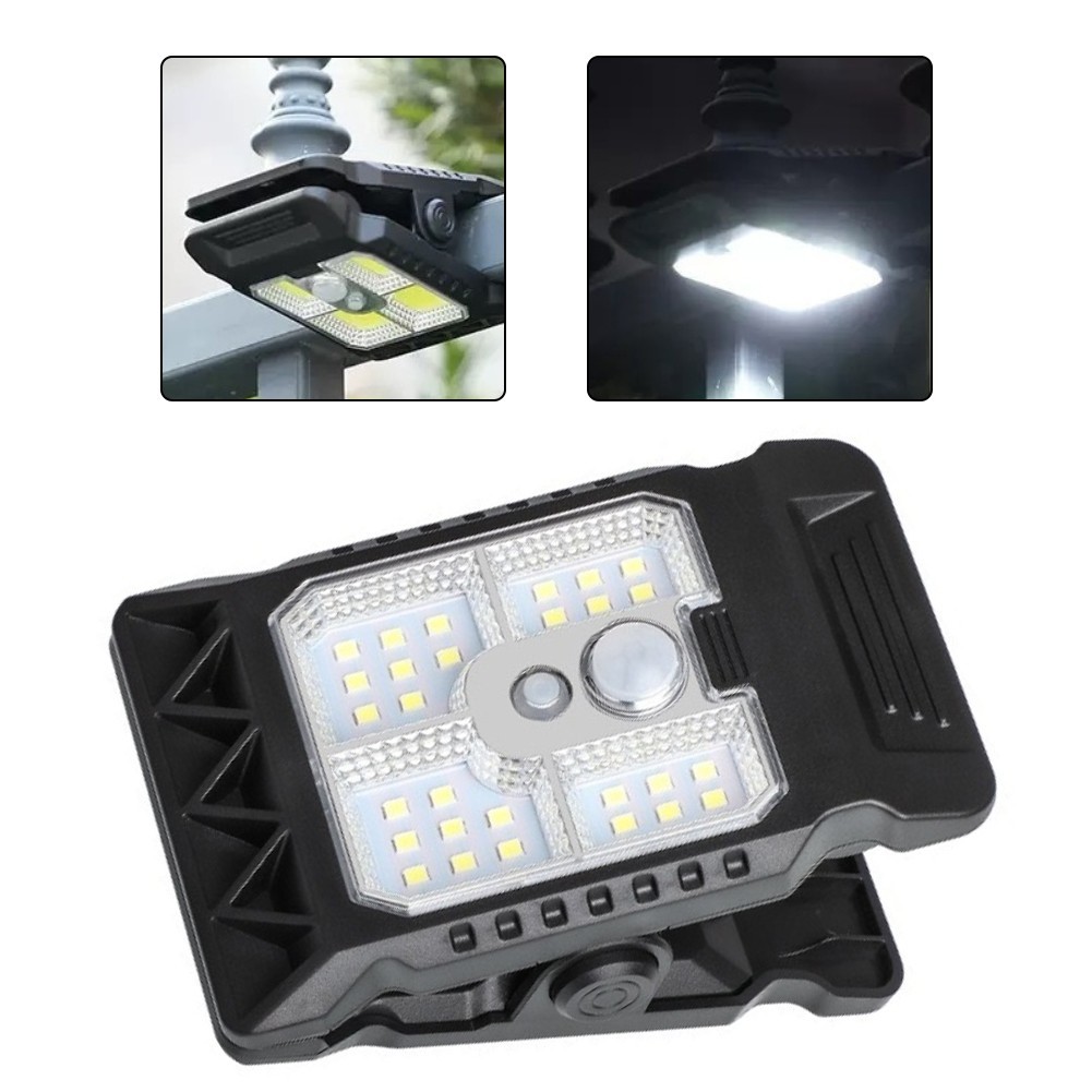 Solar Powered Clamp Light Outdoor Waterproof with Smart Sensor for Camping Use