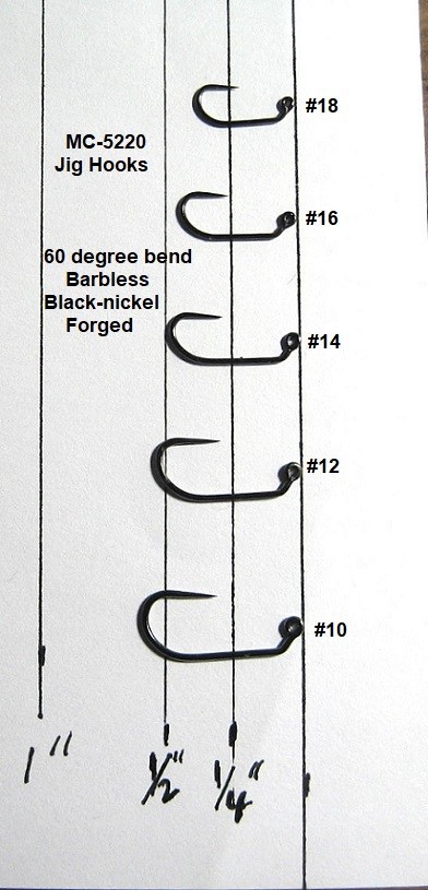 50 Barbless Black-Nickel JIG Hooks..MC-5220 5 Sizes Available Fly Tying Hooks