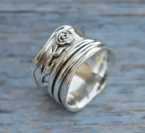 Solid 925 Sterling Silver Handmade Band & Spinner Meditation  Ring All Size R291
