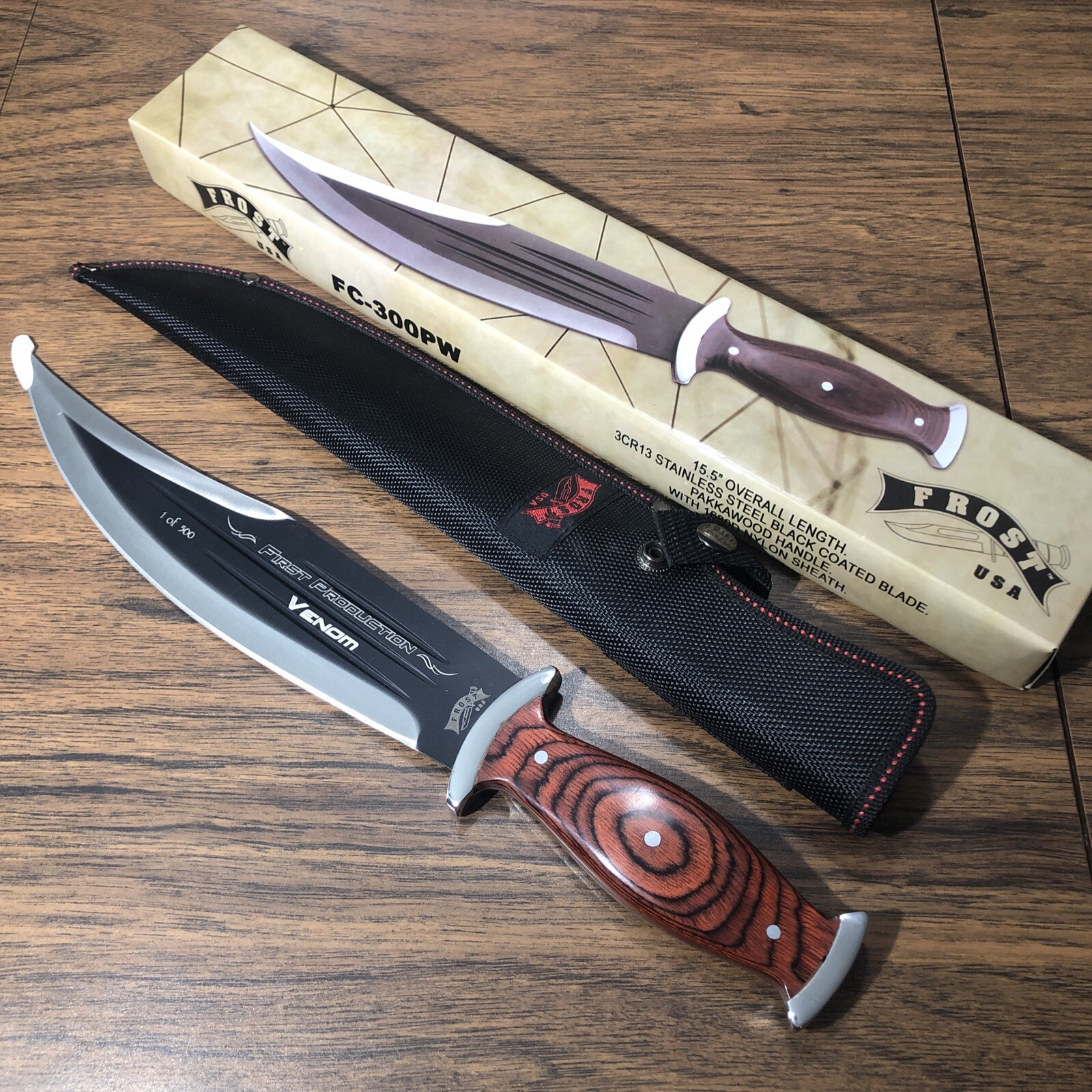 Frost USA 1st Production Venom Stainless Steel Hunting Knife 1/500 Pakkawood