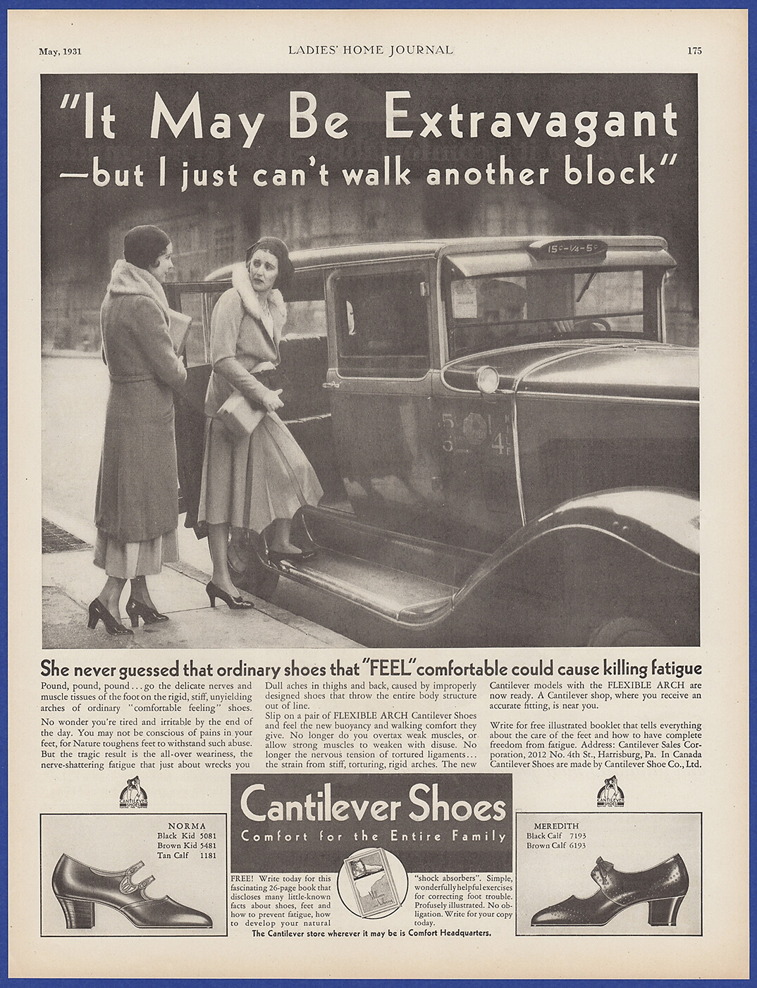 Vintage 1931 CANTILEVER Shoes Fashion Art Decor Ephemera 30's Print Ad