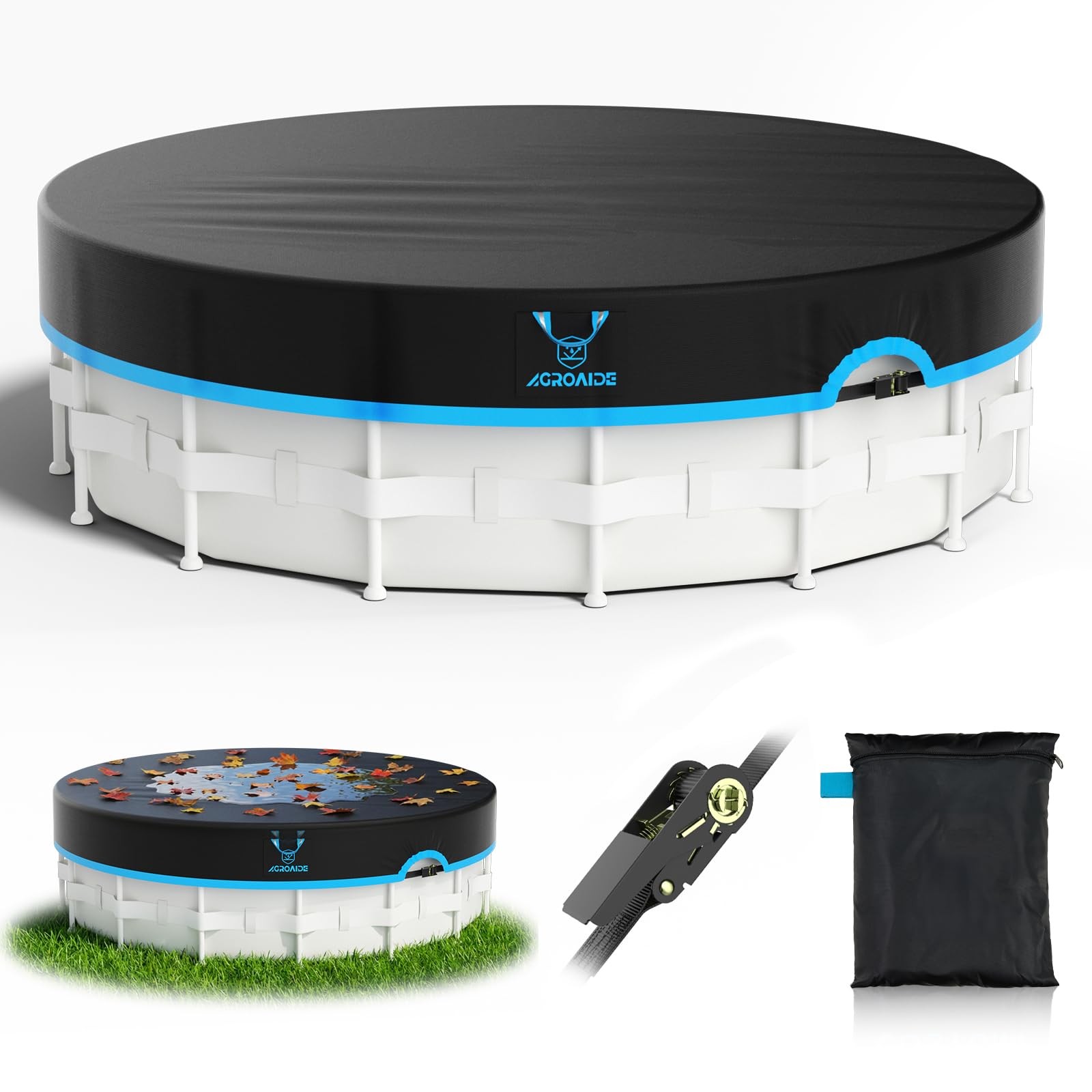 AGROAIDE 16 Foot Round Winter Pool Cover, Upgraded Seamless Side Design with ...