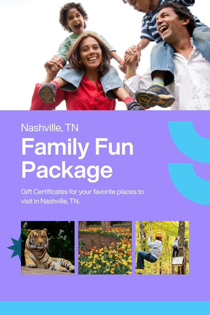 NASHVILLE TN FAMILY FUN PACKAGE- Zoo, Cheekwood, AdventureWorks Gift Cards