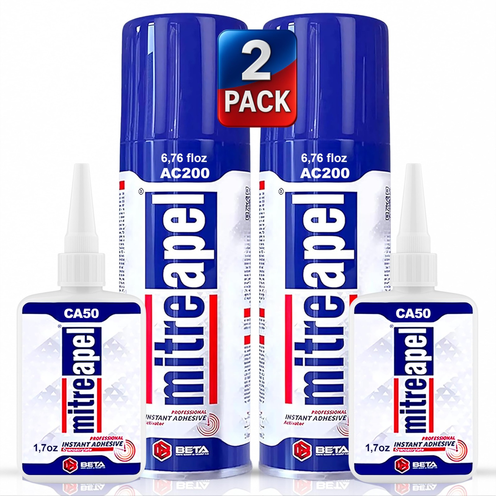 MITREAPEL CA Glue with Activator (2 x1.7oz-2 x 6.7floz)Instant 2 Pack, clear