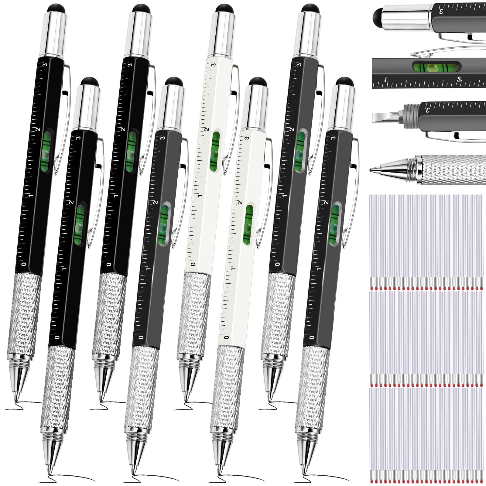 Zhanmai 8 Pcs 6 in 1 Multitool Pen 1 Count (Pack of 8), Black, White, Gray