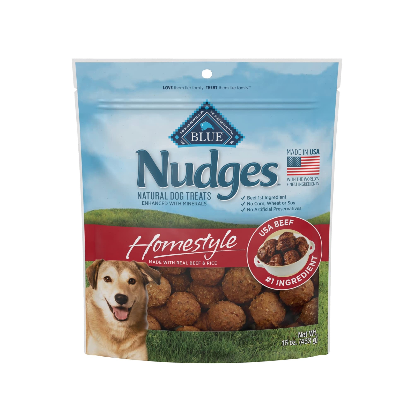 BLUE Nudges Homestyle Dog Treats Real Beef Natural 16oz Bag Chewy Snacks