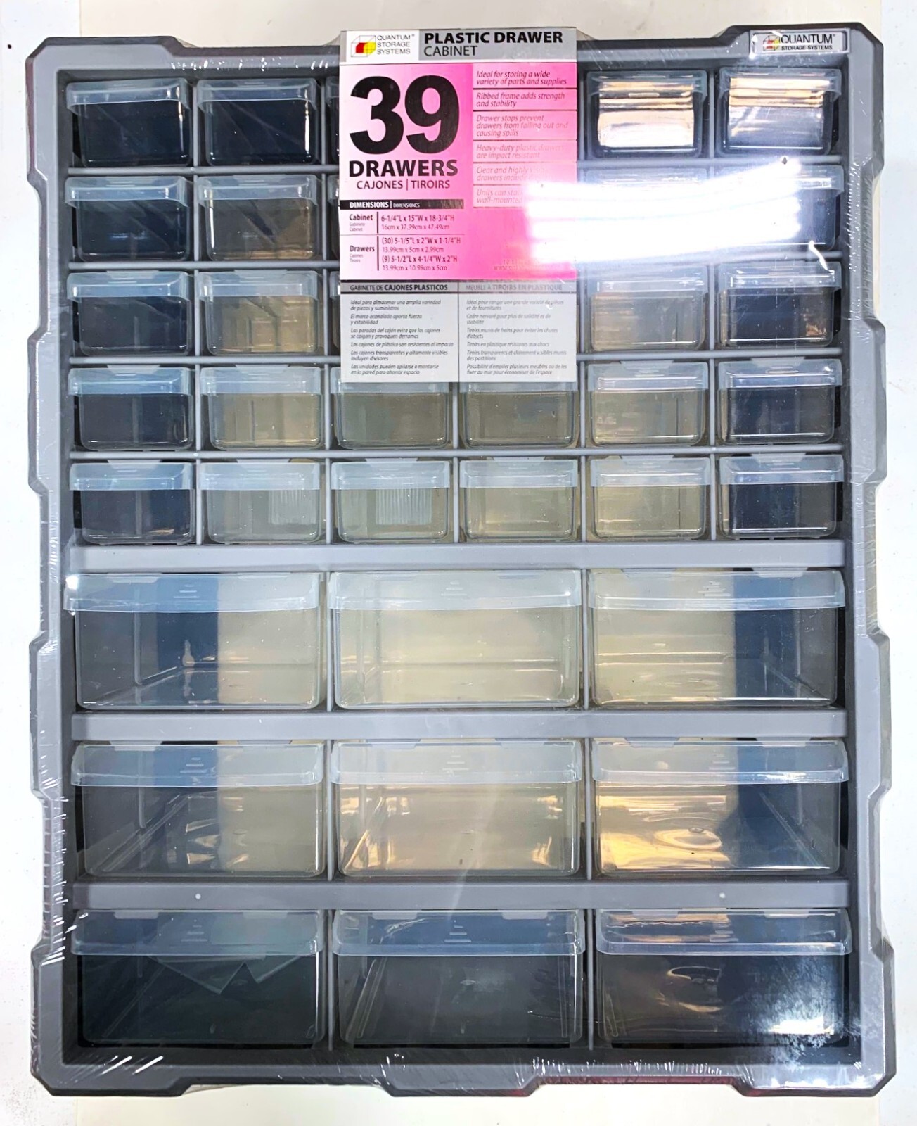 NEW Quantum 39 Drawer Plastic Cabinet PDC-39BK  18-3/4”T x 15”W x 6-1/4”D