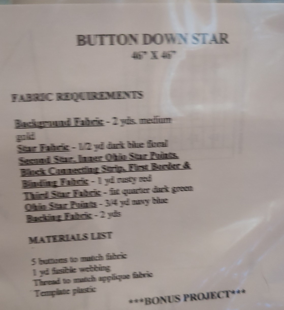 BUTTON DOWN STAR Quilt Pattern by Patchwork Moon Designs 46 x 46