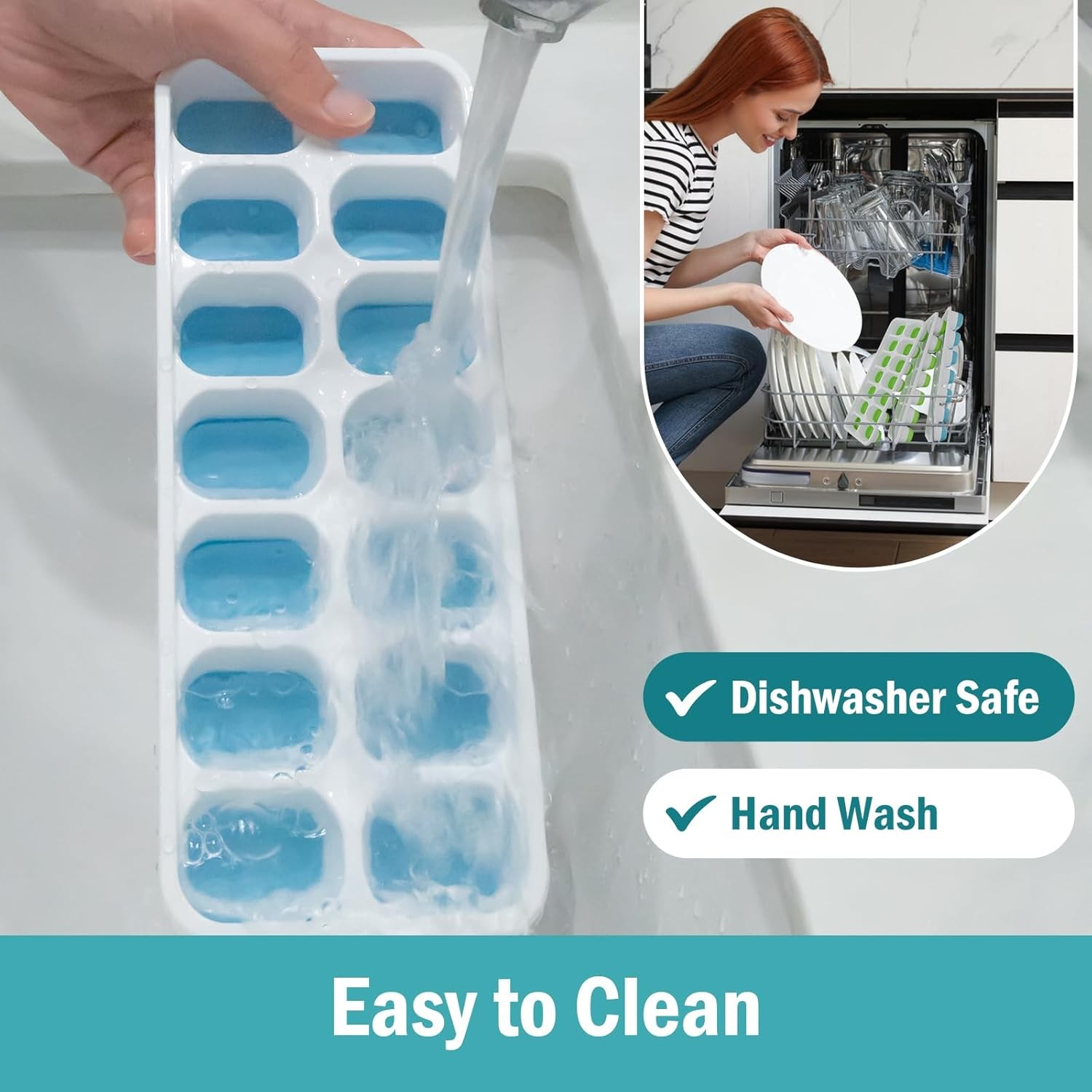 3 Pack Ice Cube Trays W/ Lids Flexible Silicone Bottom Easy Release Stackable