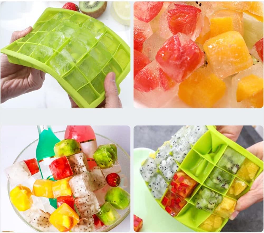 Ice Cube Tray, 3 Pack Silicone Small-scale, Blue, Green, Rose red