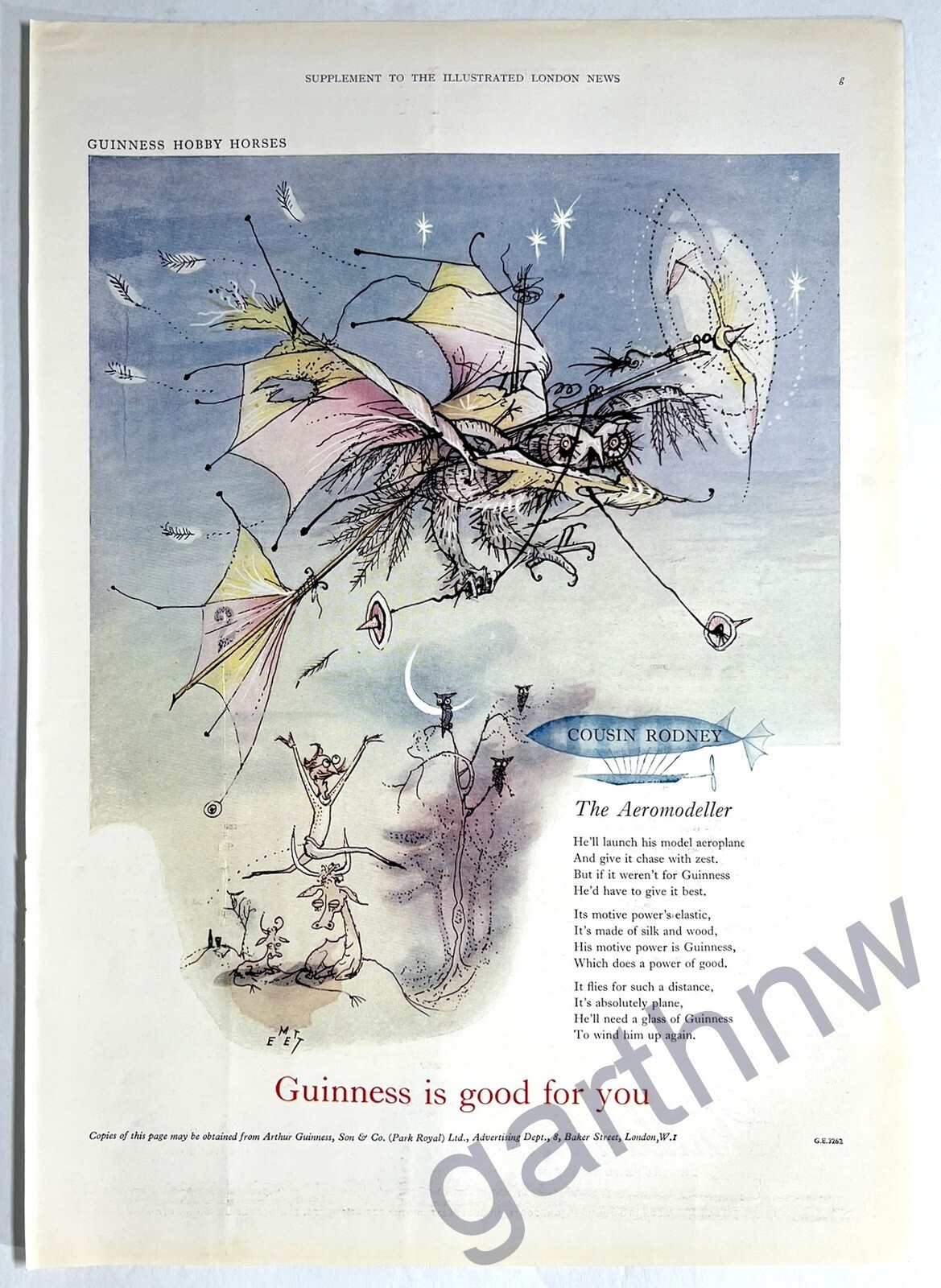 GUINNESS BEER 1960 ORIGINAL ADVERTISEMENT AIRPLANE MODEL AEROMODELLER HOBBY ART