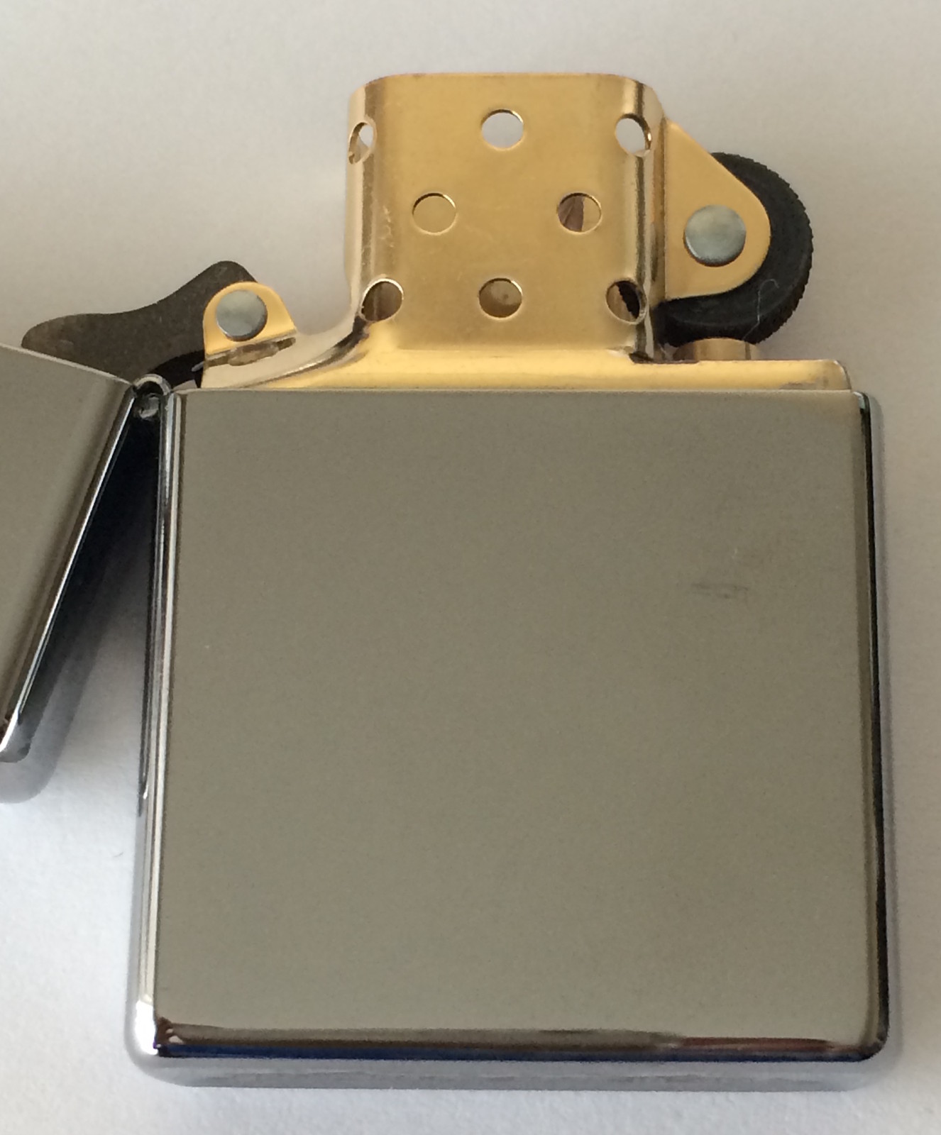 Zippo Windproof 2-Tone Brushed Chrome Lighter With Gold Insert 200BI, New In Box