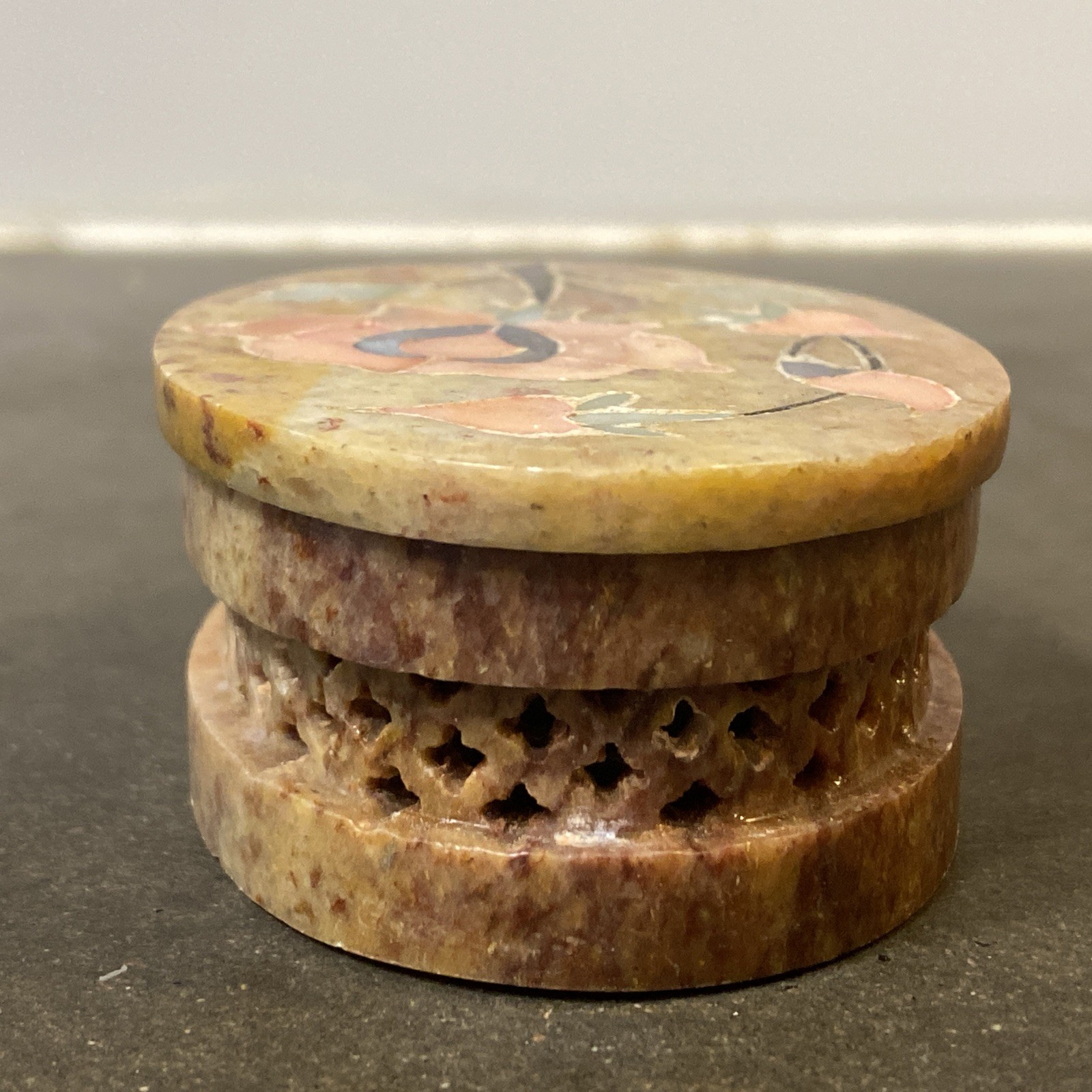 Stone Trinket Box with Inlaid Flowers