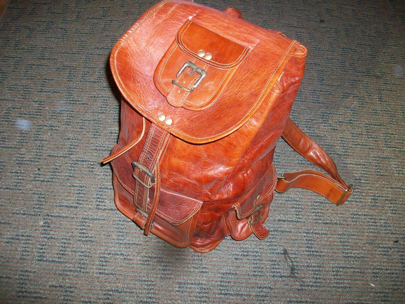 Brown Genuine Leather Handmade Backpack Bag 20x10x8" Clean, Complete, Undamaged!