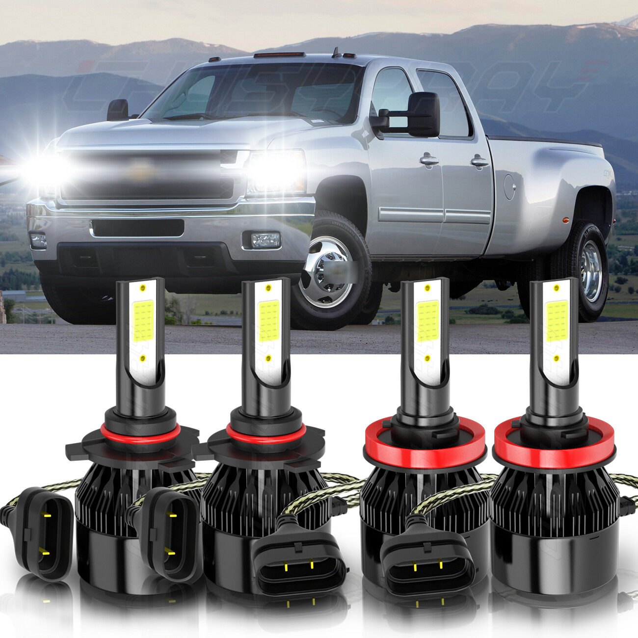 4X LED Headlights Hi/Lo Beam 6000K For Chevy Silverado 1500 2500 3500 2007-2019