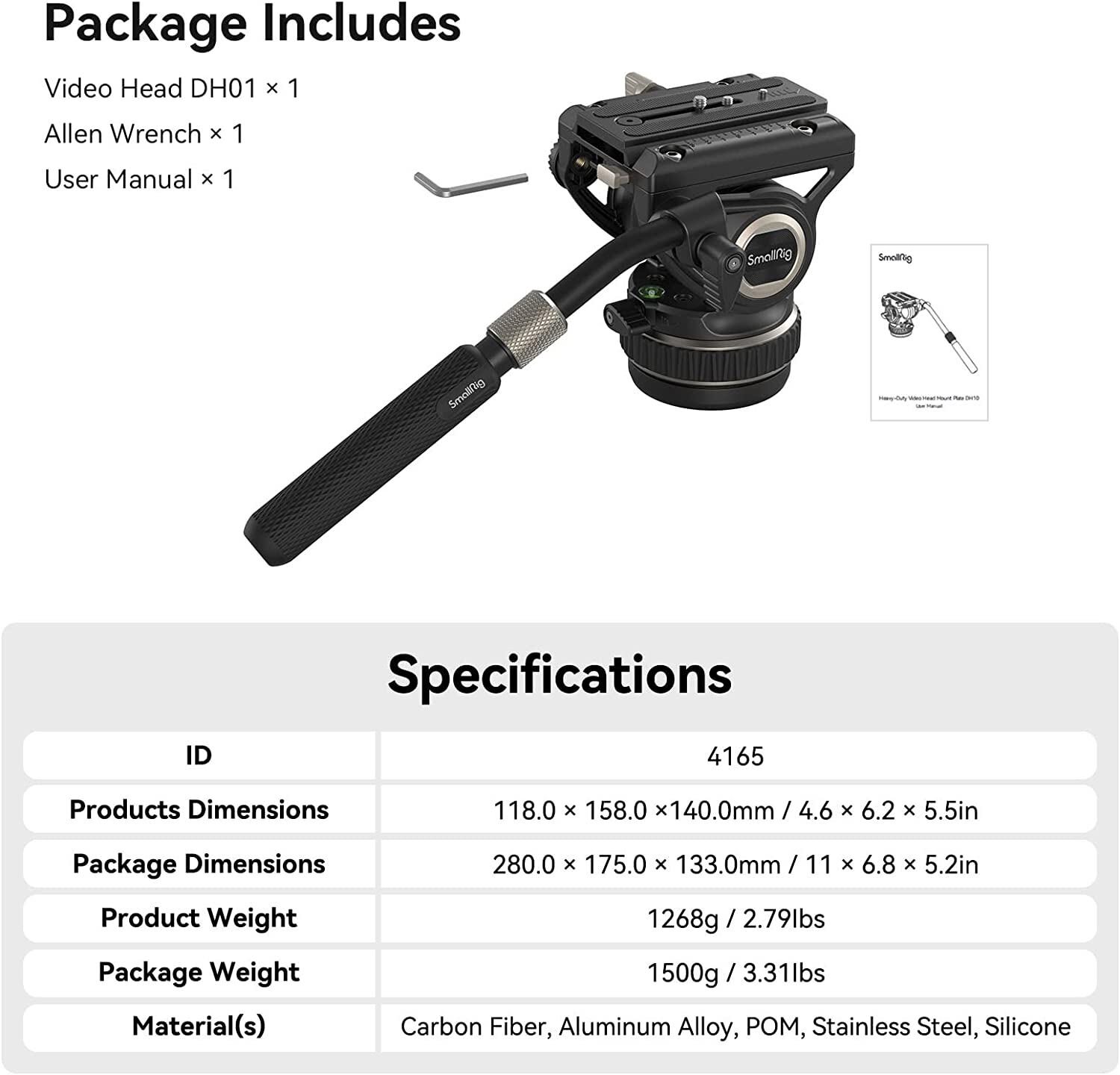 SmallRig DH10 Heavy Duty Tripod Fluid Video Head w/ Flat Base &Adjustable Handle