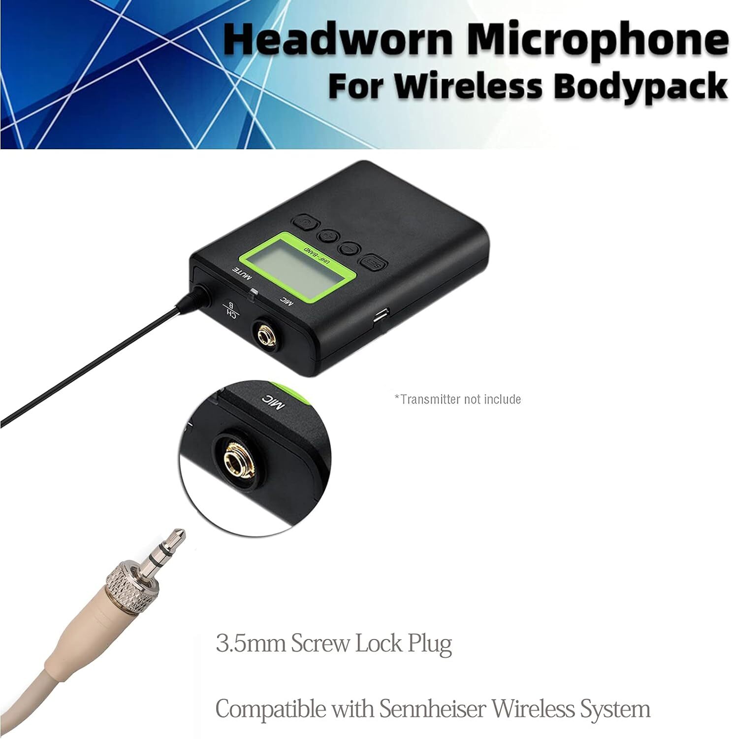2x Single Earhook Headset Microphone 3.5mm Screw Lock Connector for Sennheiser