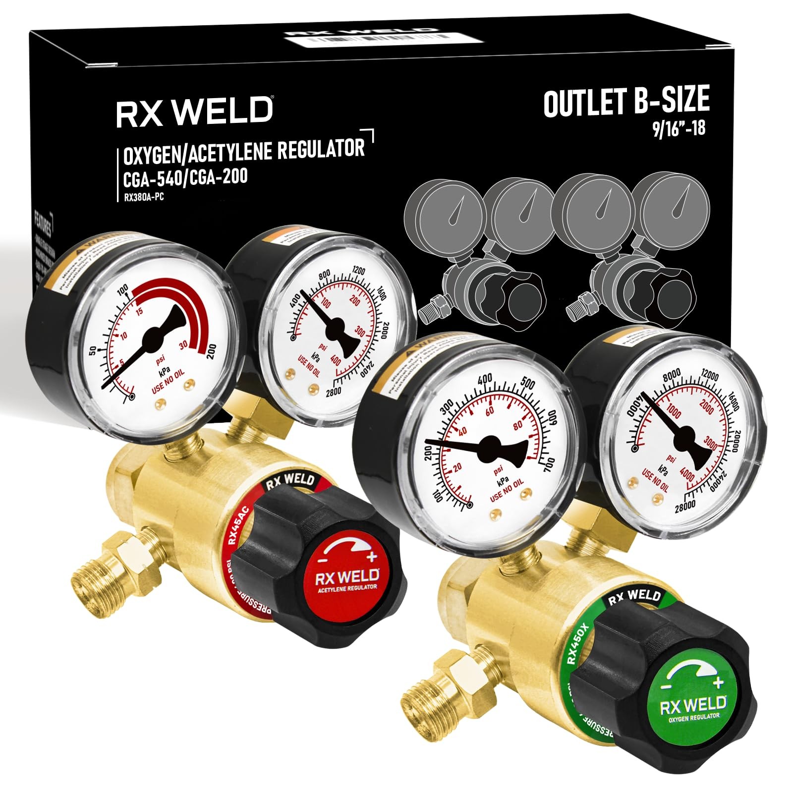 Oxygen Acetylene Regulators CGA540 CGA200 For VStyle Welding Torch Cutting