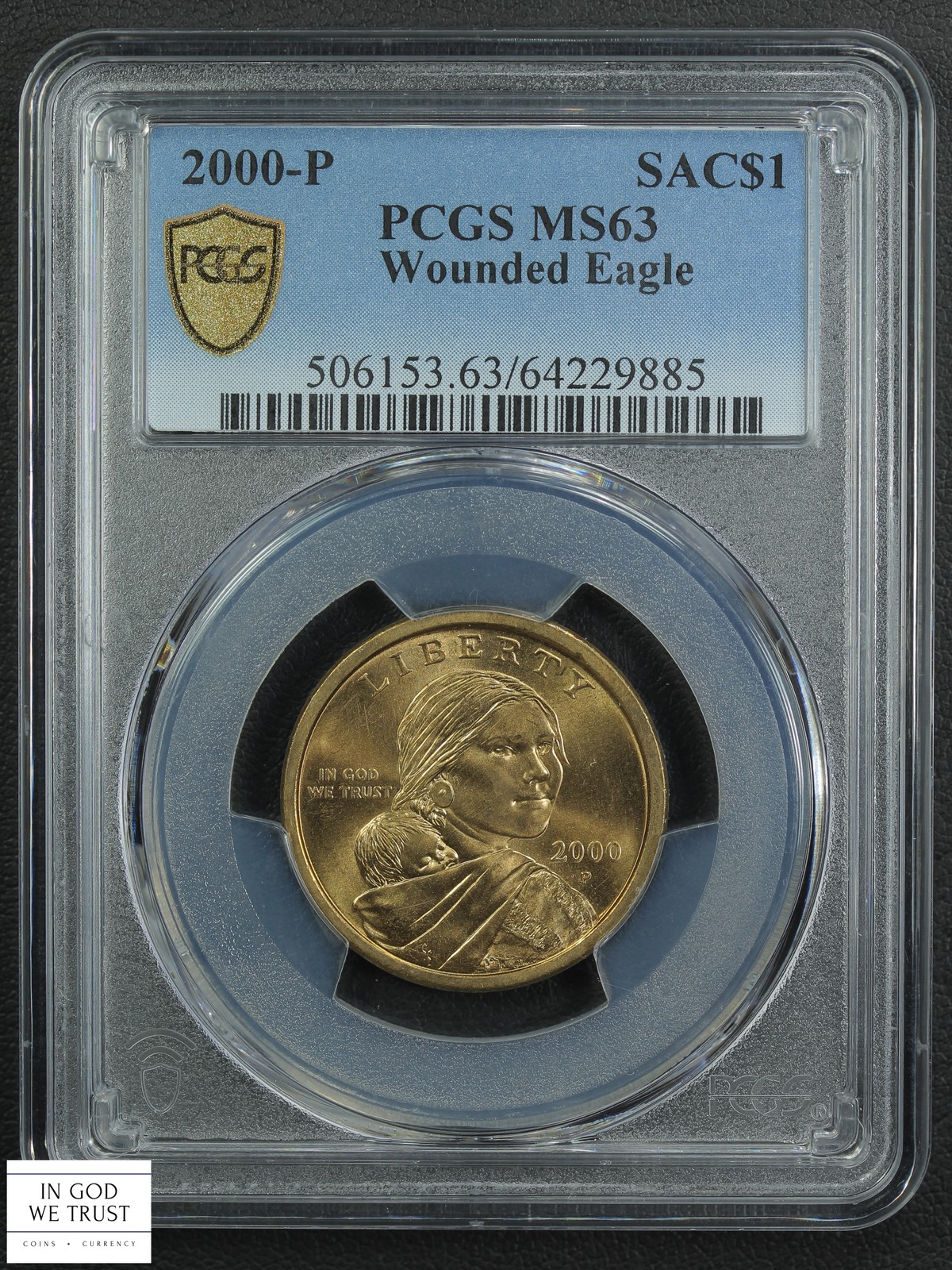 2000 P WOUNDED EAGLE Sacagawea Dollar $1 PCGS MS 63